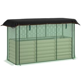 Galvanized Steel Planter Box with Crop Cage and Shade Cloth, Raised Garden Bed for Flowers, Veggies and Herbs, Beige (Option: Beige-695x355x185 mm)